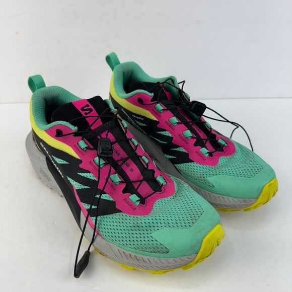 Salomon Sense Ride 5 Womens Size 9 Trail Running Shoes Mint Pink Yellow Sneakers - Picture 1 of 13